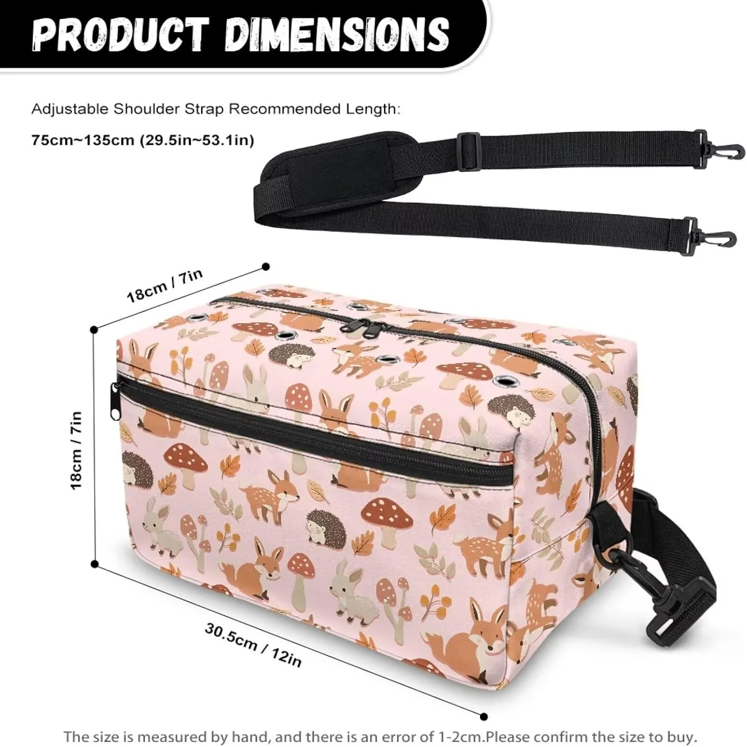 Kathyboom Crochet Bag for Yarn Storage, Hedgehog Bunny Deer Mushroom Water Resistant Crochet Bag Knitting Bag with Shoulder Straps for Mother Wife
