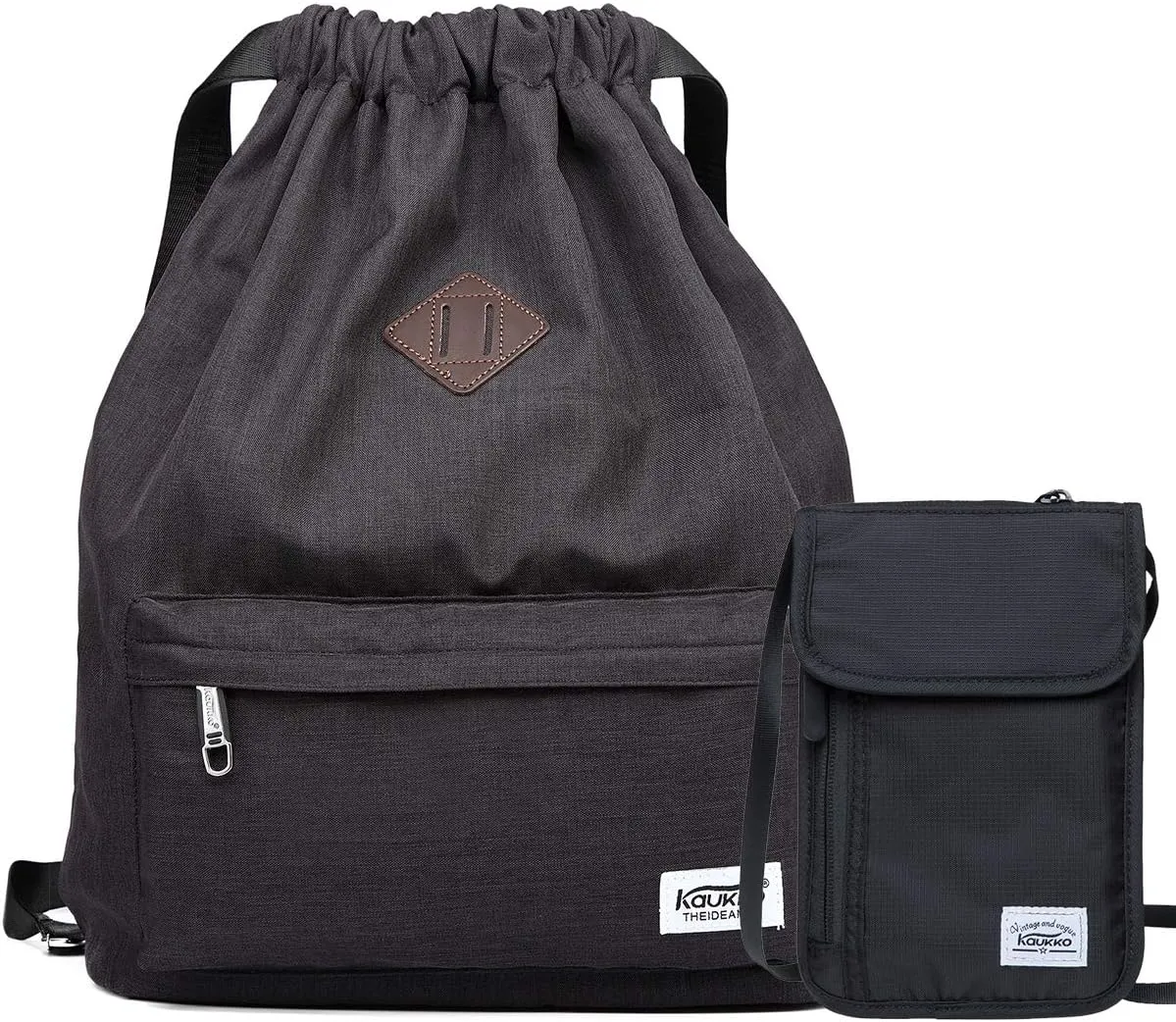 KAUKKO Drawstring Sports Backpack Gym Yoga Bag Shoulder Rucksack for Men and Women(1031-BLACK2PC)