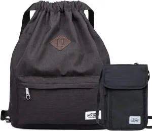 KAUKKO Drawstring Sports Backpack Gym Yoga Bag Shoulder Rucksack for Men and Women(1031-BLACK2PC)