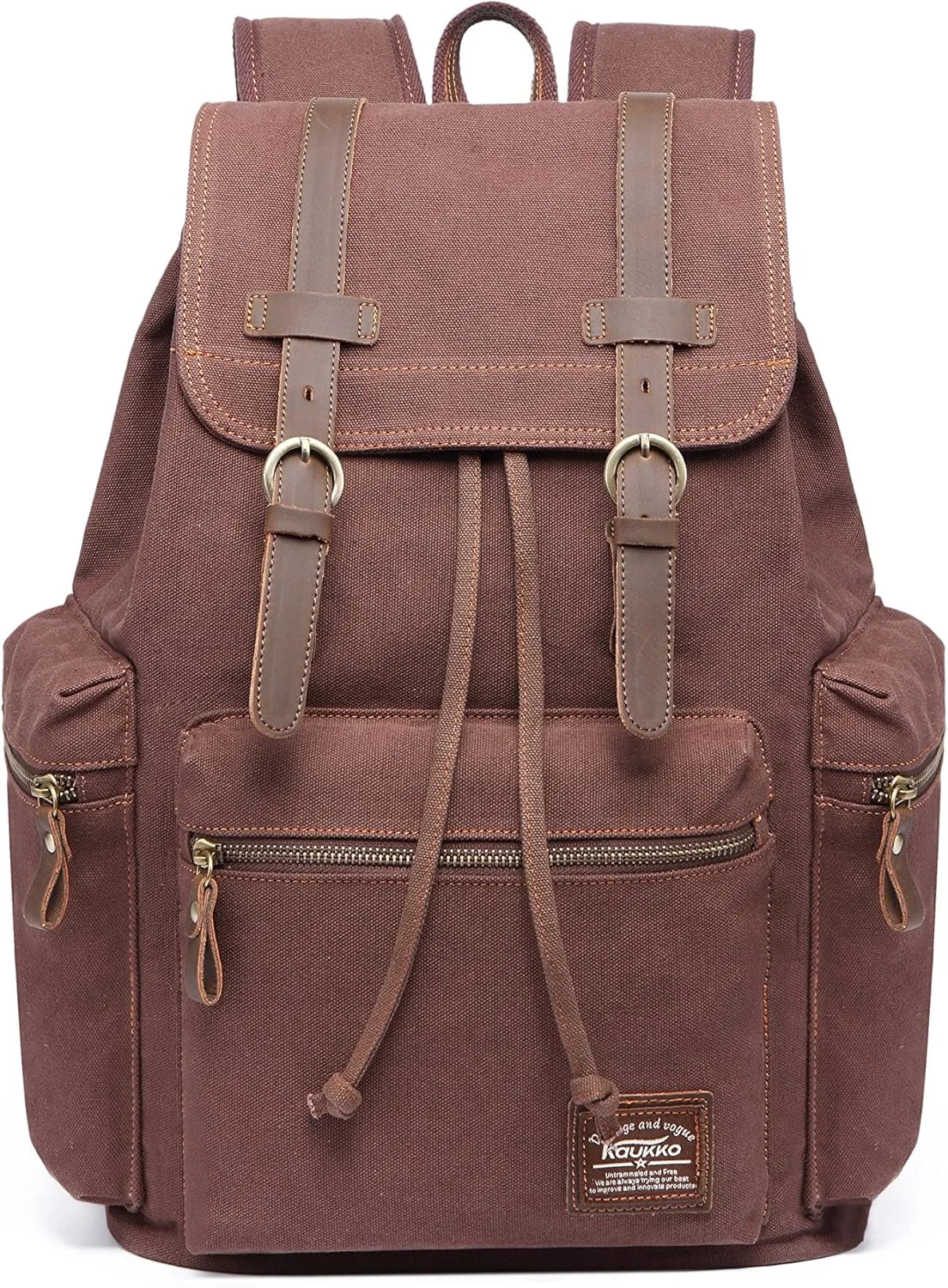 KAUKKO Vintage Casual Canvas and Leather Rucksack Backpack(FP702-1-COFFEE)