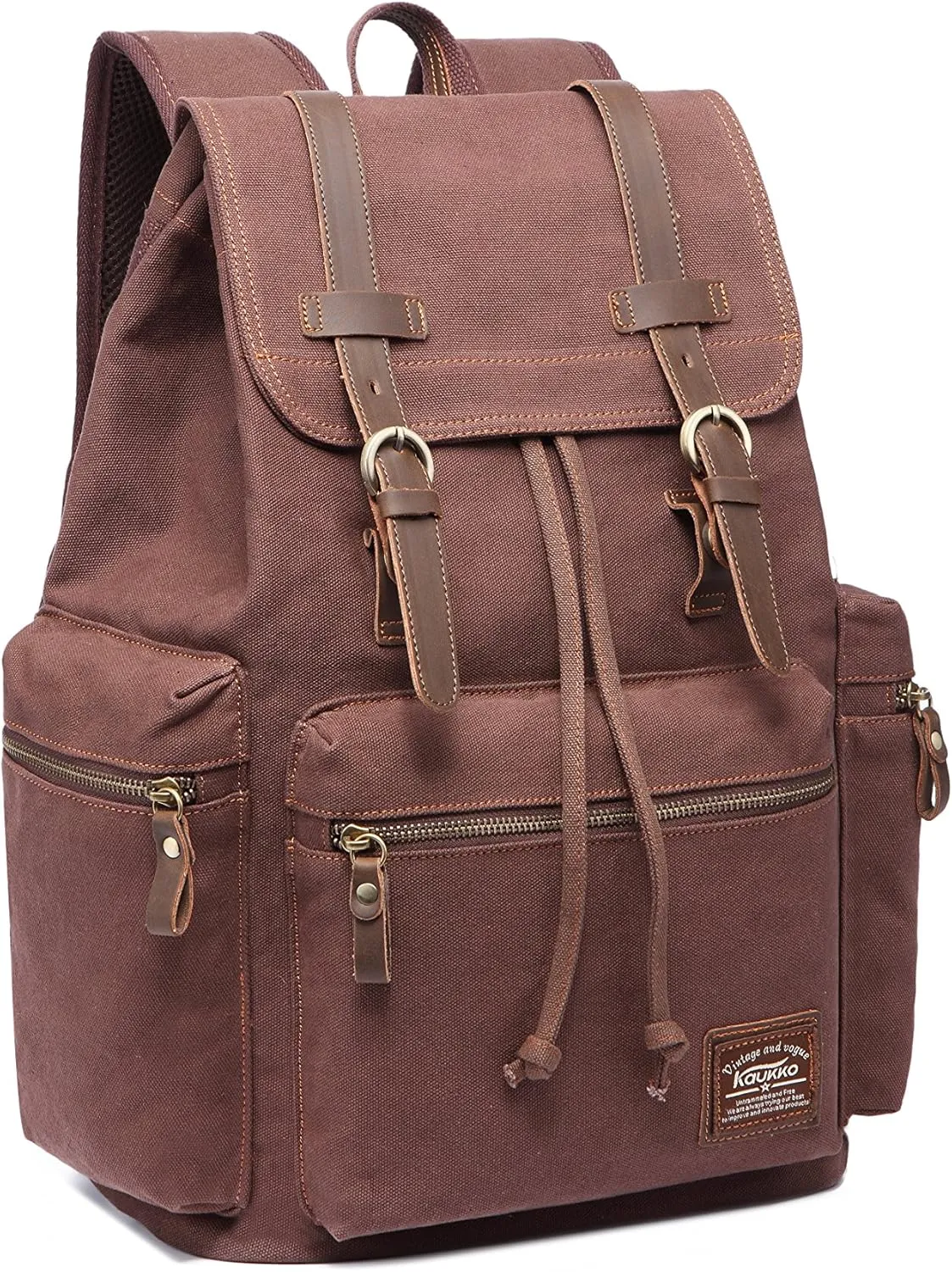 KAUKKO Vintage Casual Canvas and Leather Rucksack Backpack(FP702-1-COFFEE)