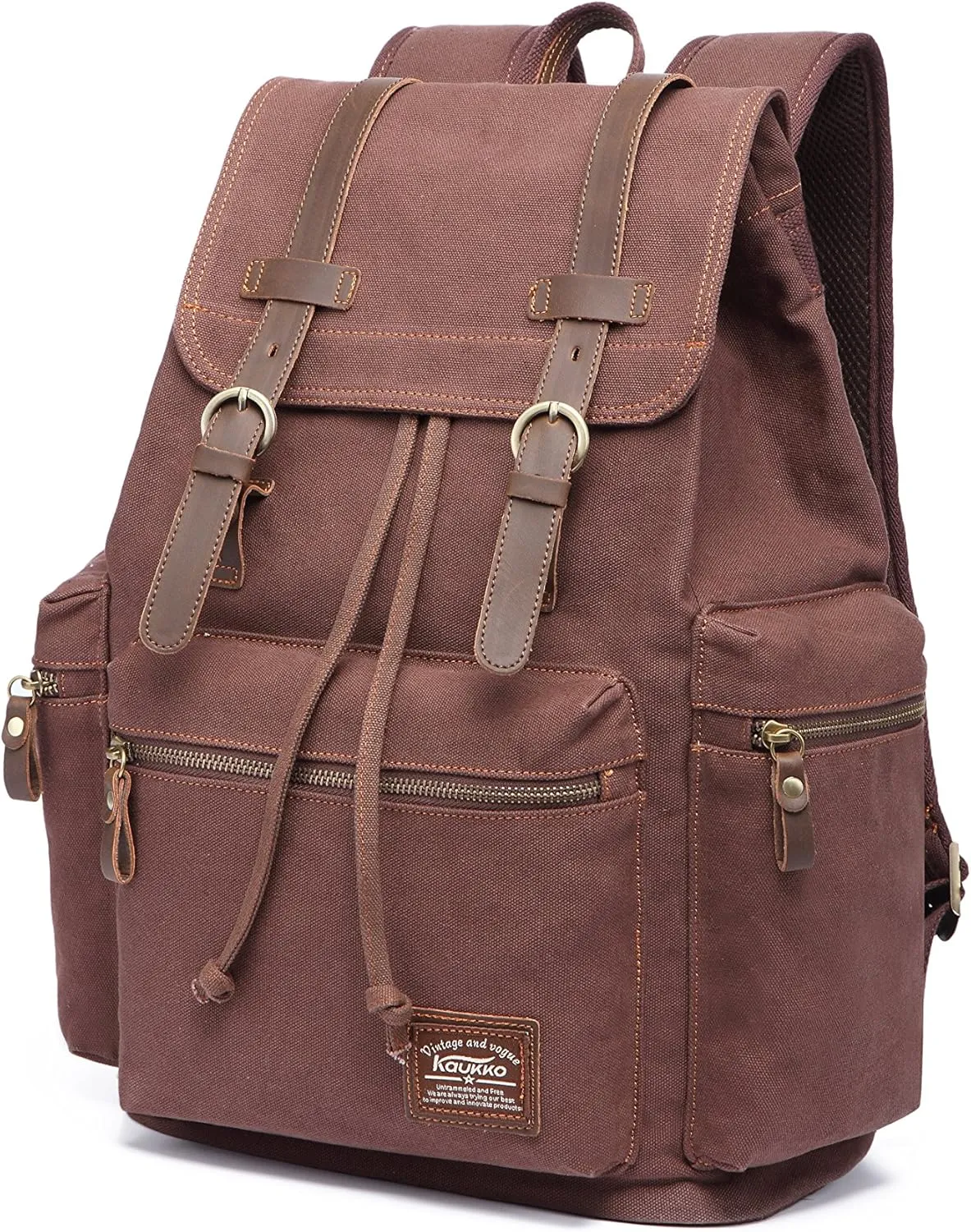 KAUKKO Vintage Casual Canvas and Leather Rucksack Backpack(FP702-1-COFFEE)