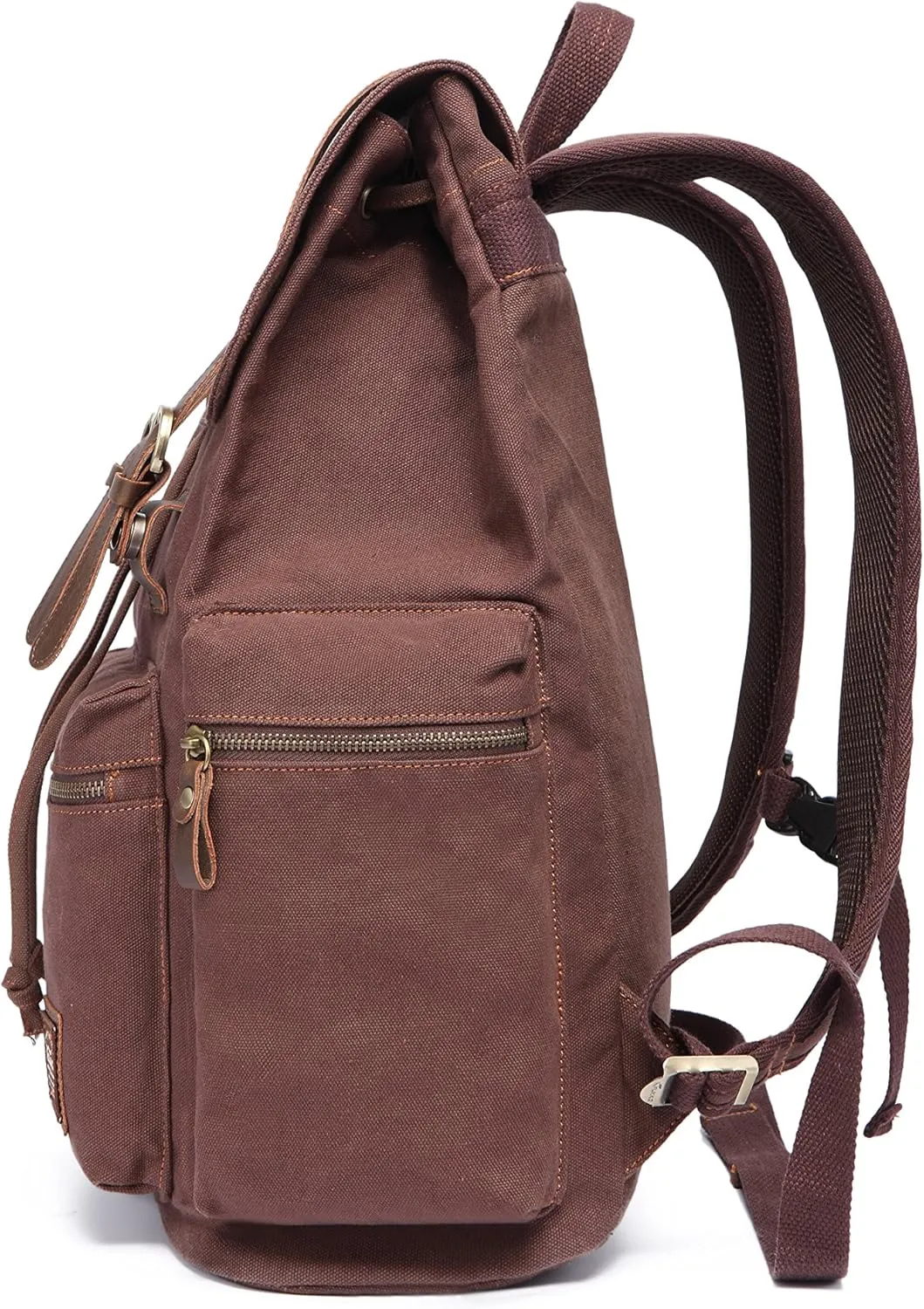 KAUKKO Vintage Casual Canvas and Leather Rucksack Backpack(FP702-1-COFFEE)