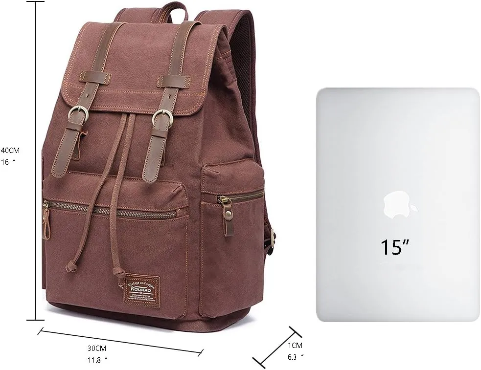 KAUKKO Vintage Casual Canvas and Leather Rucksack Backpack(FP702-1-COFFEE)