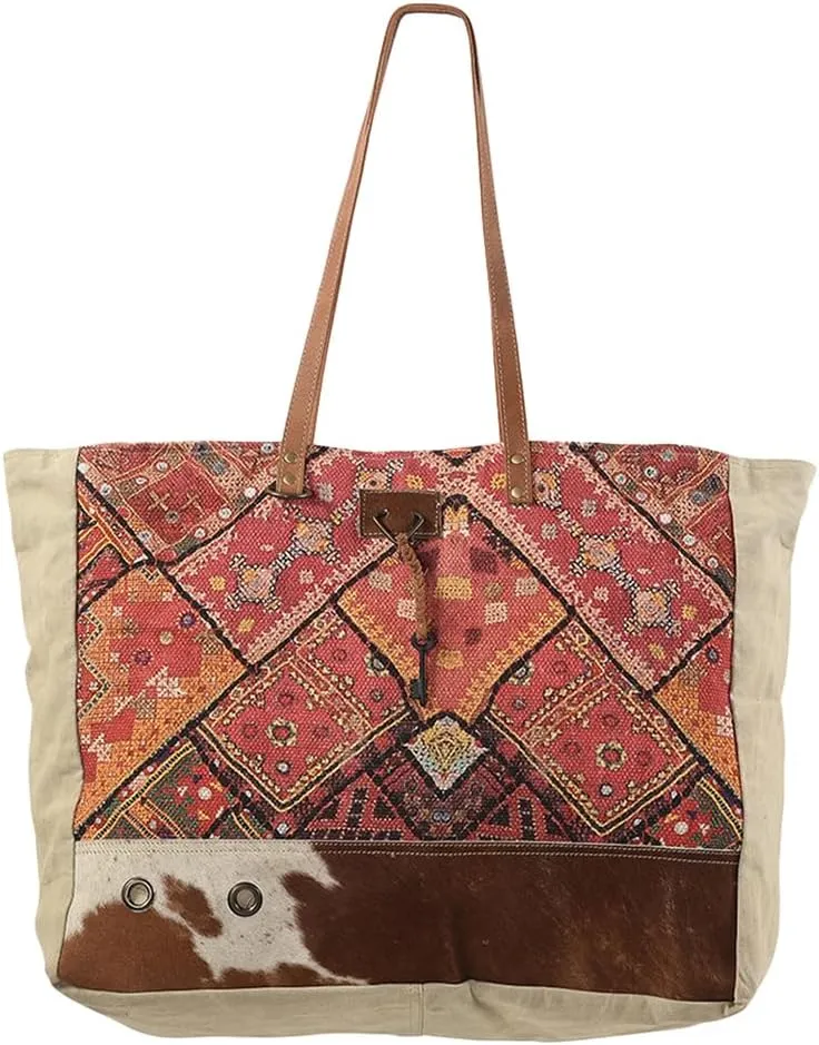 KB168 TOTE Upcycled Wool Upcycled Canvas Hair-on Genuine Leather women bag western handbag purse