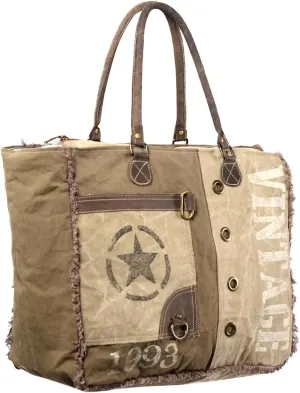 KB348 TOTE Upcycled Canvas Genuine Leather women bag western handbag purse