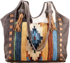 KB682 TOTE Upcycled Wool Upcycled Canvas Hair-on Genuine Leather women bag western handbag purse