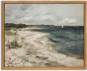 KBKBART Vintage Wall Art, Retro Coastal Seaside Beach House Framed Canvas Art Prints Painting Farmhouse Decor, Rustic Impressionism Scenic Landscape Wall Decor for Bathroom, Bedroom(9"x11")