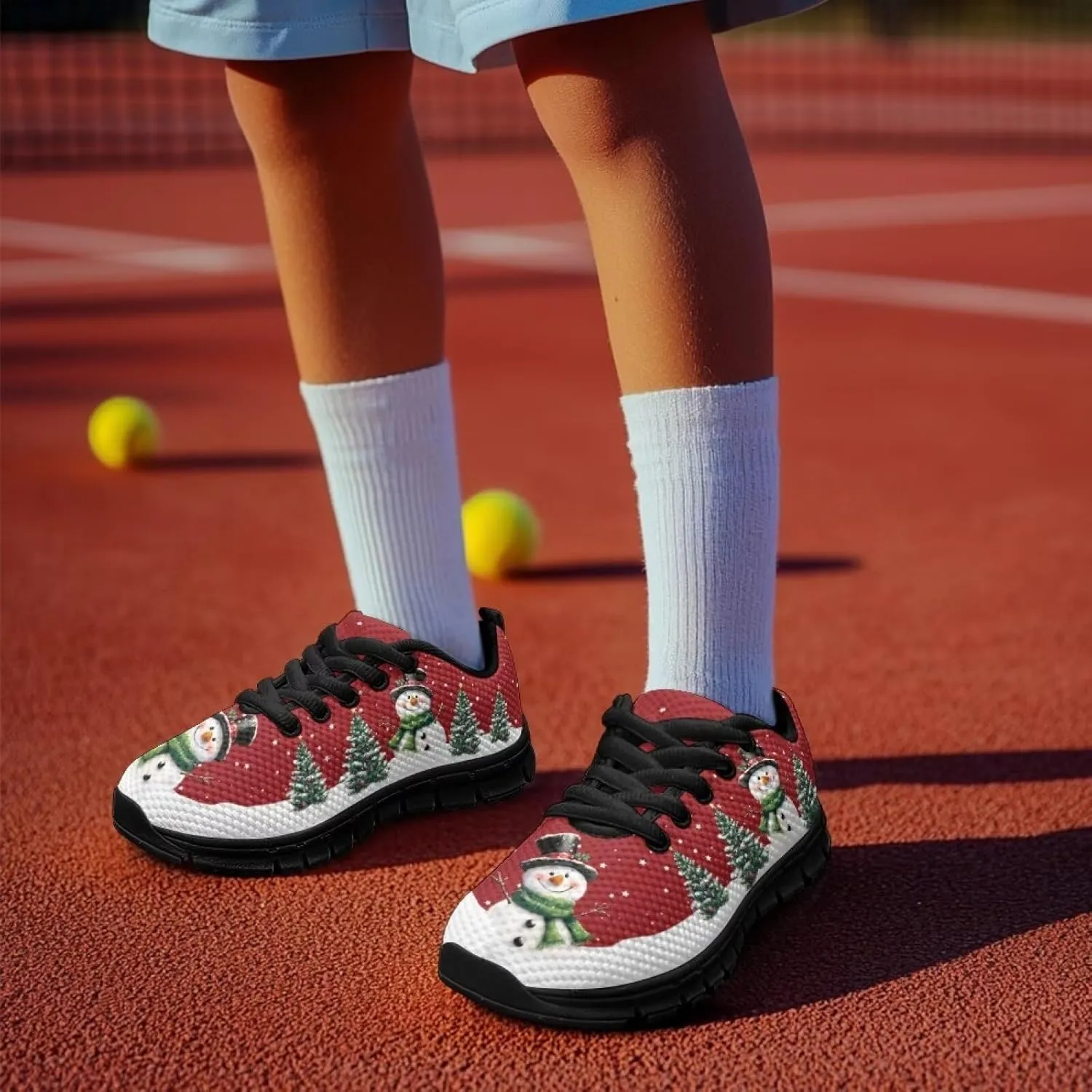 Kids Christmas Running Shoes Lightweight Breathable Mesh Sports Tennis Sneakers Anti-Skid Comfortable Casual Shoes for Boys Girls