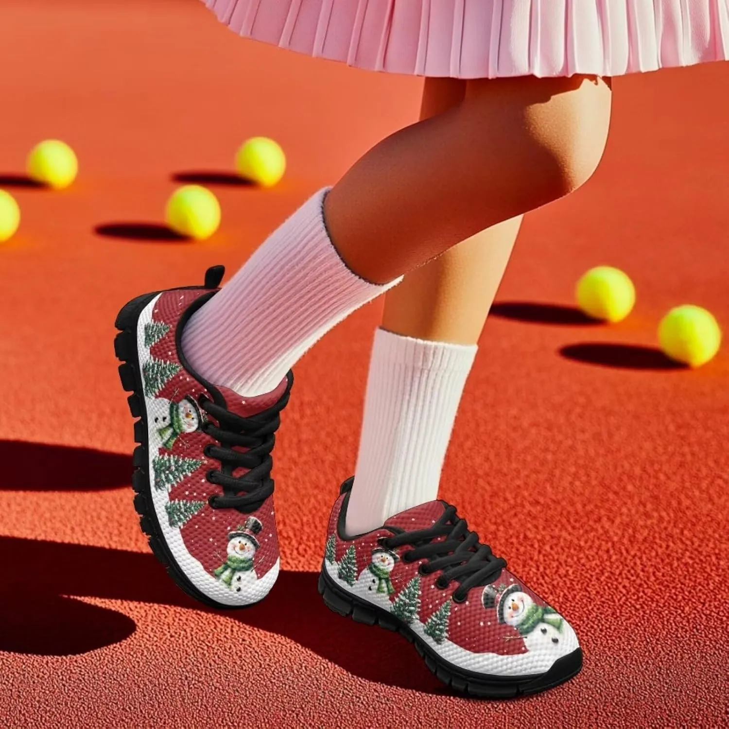 Kids Christmas Running Shoes Lightweight Breathable Mesh Sports Tennis Sneakers Anti-Skid Comfortable Casual Shoes for Boys Girls