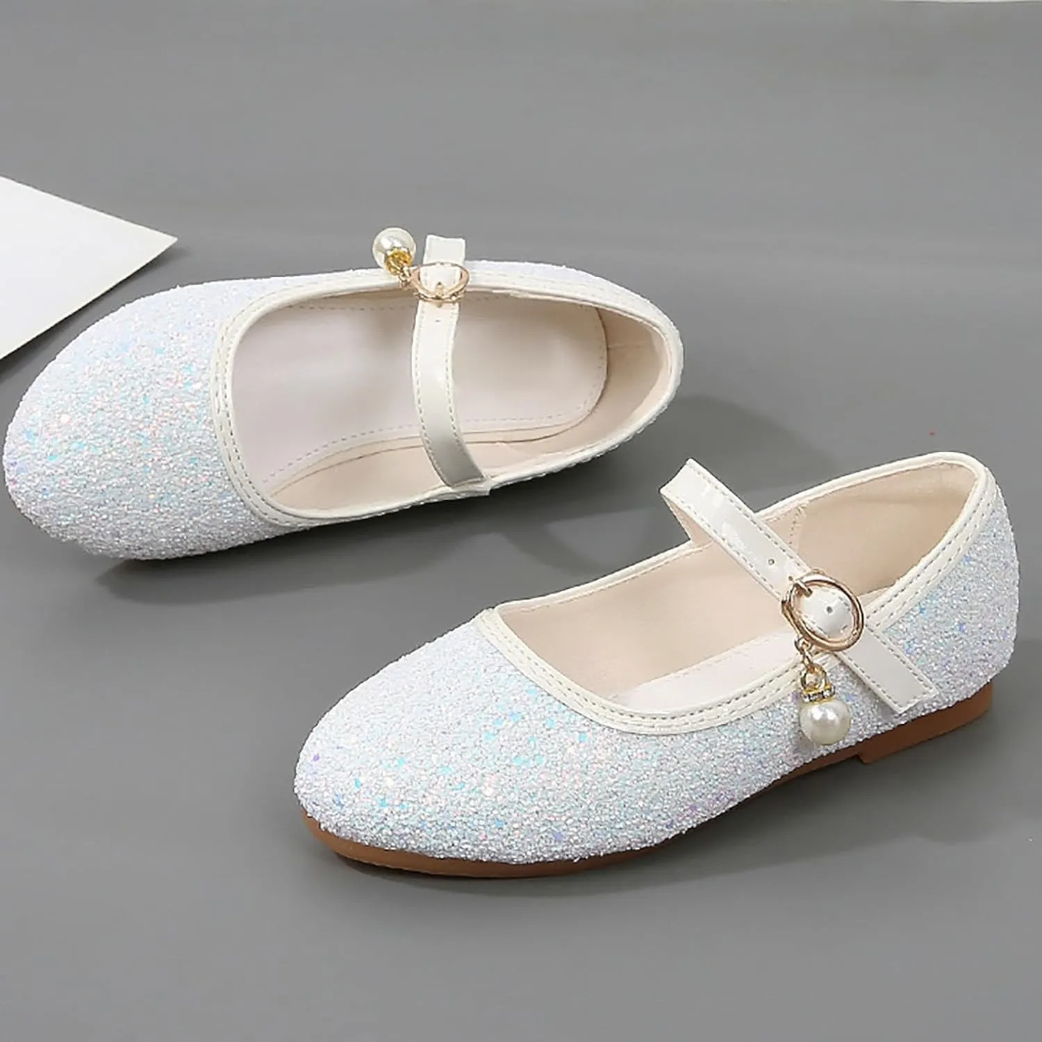 Kids Girl Shiny Sandals High Heels Glitter Flat Shoes Mary Jane Dress Shoes Sequin Shoe Bow Wedding Sandals