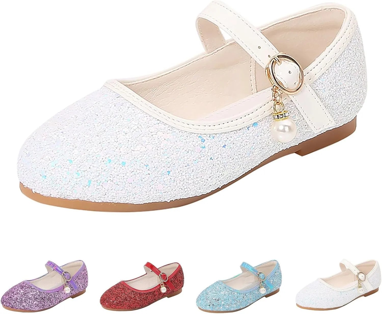 Kids Girl Shiny Sandals High Heels Glitter Flat Shoes Mary Jane Dress Shoes Sequin Shoe Bow Wedding Sandals
