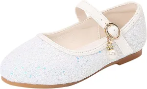 Kids Girl Shiny Sandals High Heels Glitter Flat Shoes Mary Jane Dress Shoes Sequin Shoe Bow Wedding Sandals