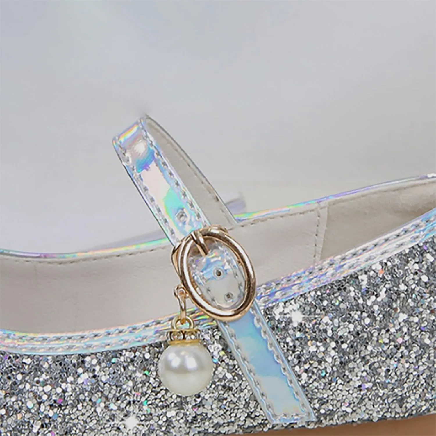 Kids Girl Shiny Sandals High Heels Glitter Flat Shoes Mary Jane Dress Shoes Sequin Shoe Bow Wedding Sandals