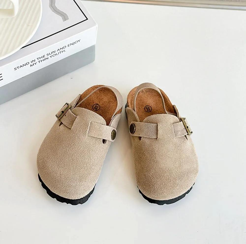Kids Suede Clogs Toddler Clogs Boys Girls Sandals Cork Adjustable Buckle Mules