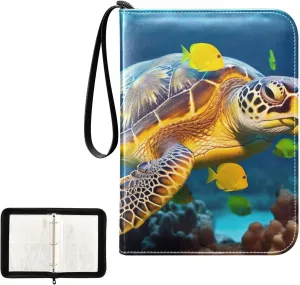 Kigai Sea Turtle Fishes Trading Card Binder, 4 Pockets Card Album with 400 Cards, Waterproof PU Zip Portable Card Holder for Sports Cards, Game Cards