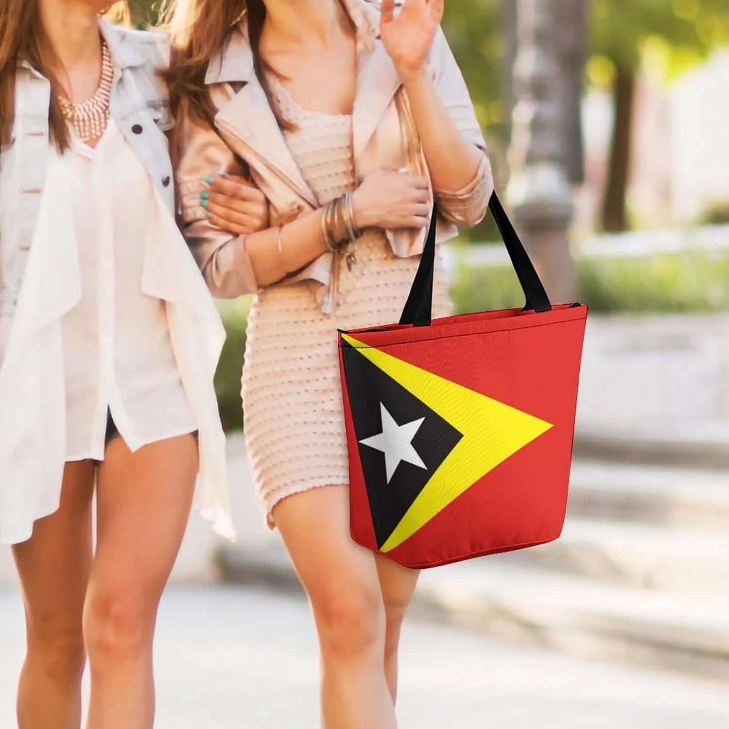 KiRYu East Timor Flag Women's Practical Tote Handbag with Zipper for Travel and Gym Use