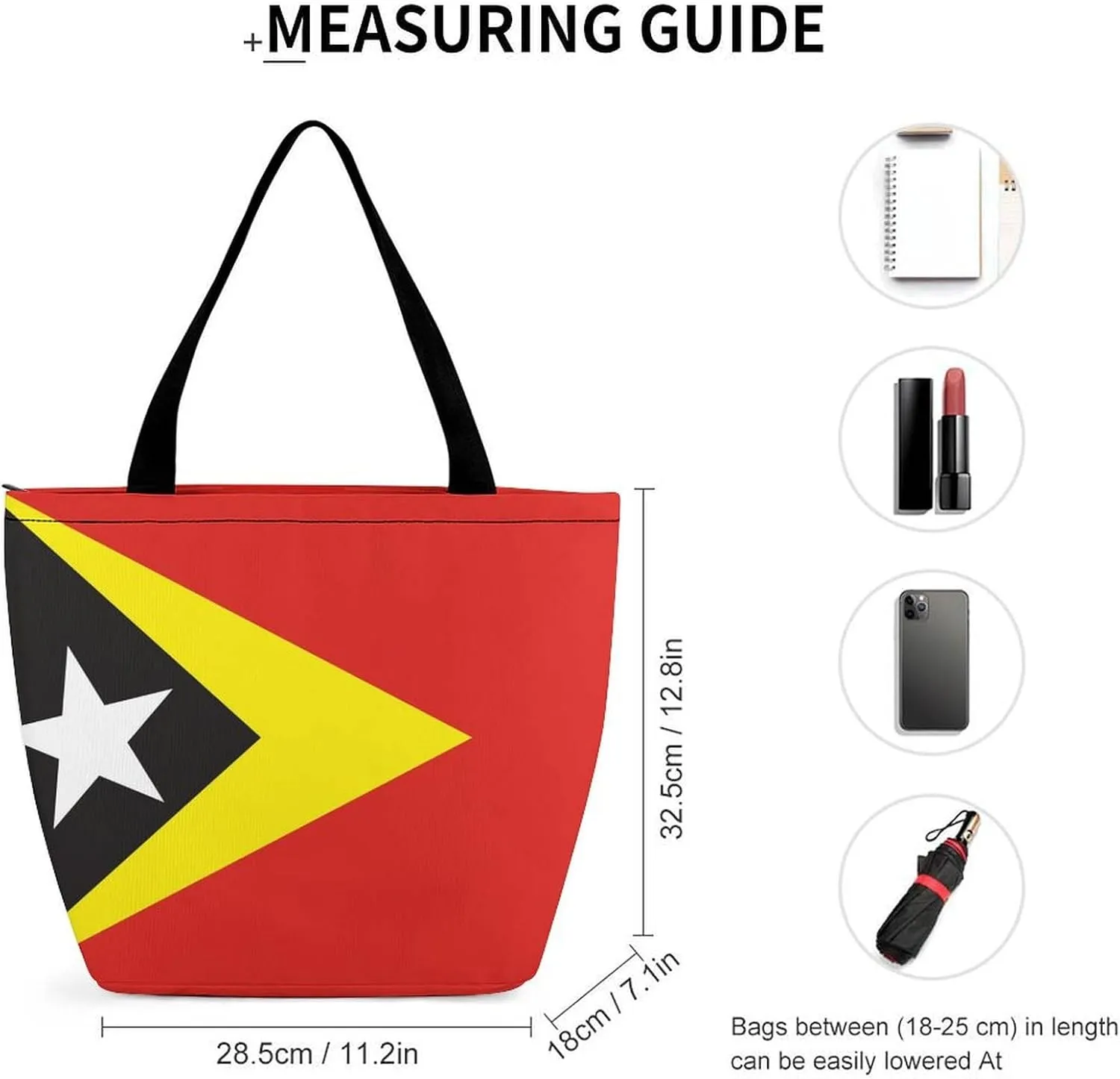 KiRYu East Timor Flag Women's Practical Tote Handbag with Zipper for Travel and Gym Use