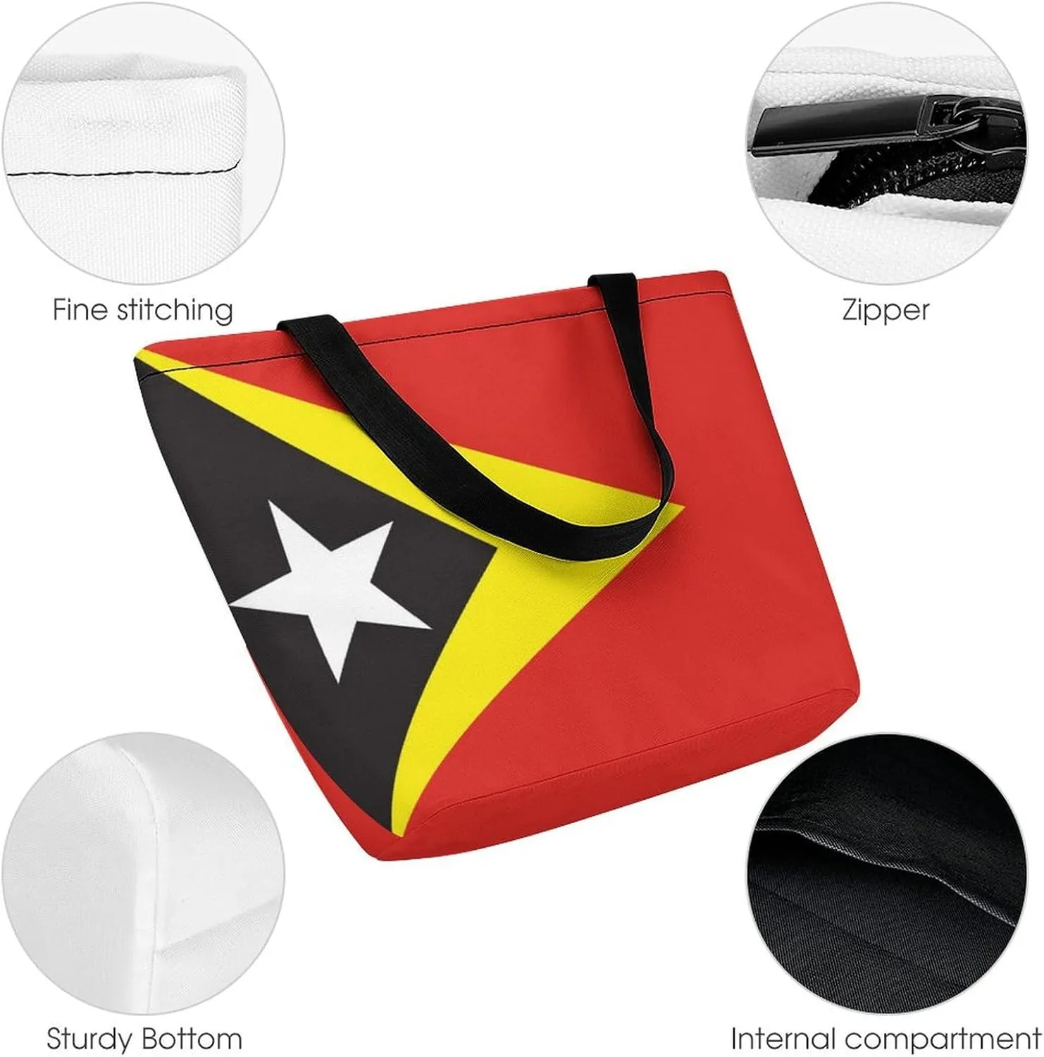KiRYu East Timor Flag Women's Practical Tote Handbag with Zipper for Travel and Gym Use