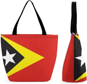 KiRYu East Timor Flag Women's Practical Tote Handbag with Zipper for Travel and Gym Use