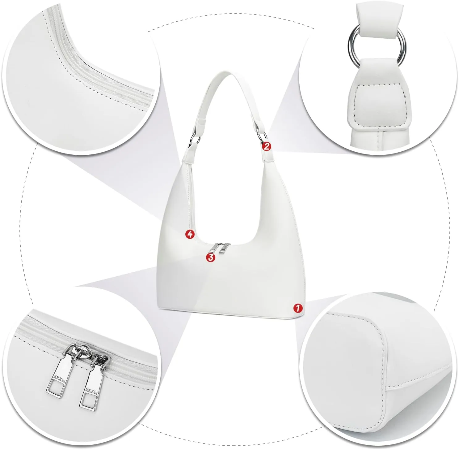 KKXIU Shoulder Bags for Women, Underarm Hobo Handbag Clutch Crossbody Purse with Removable Strap and Zipper Closure