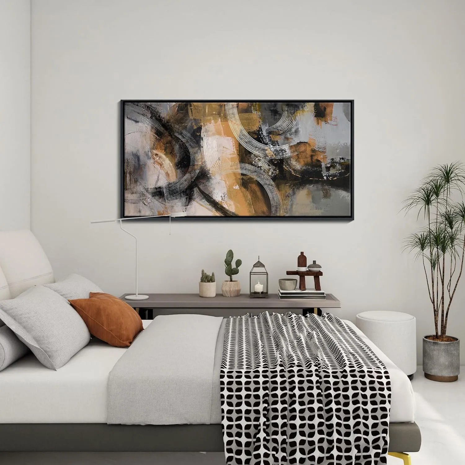 KLAKLA Modern Art Wall Decor - Large Wall Art for Living Room, Office, Bedroom - Abstract Wall Art Canvas Pictures for Living Room - Orange, Gray, Yellow Wall Artwork 20×40IN