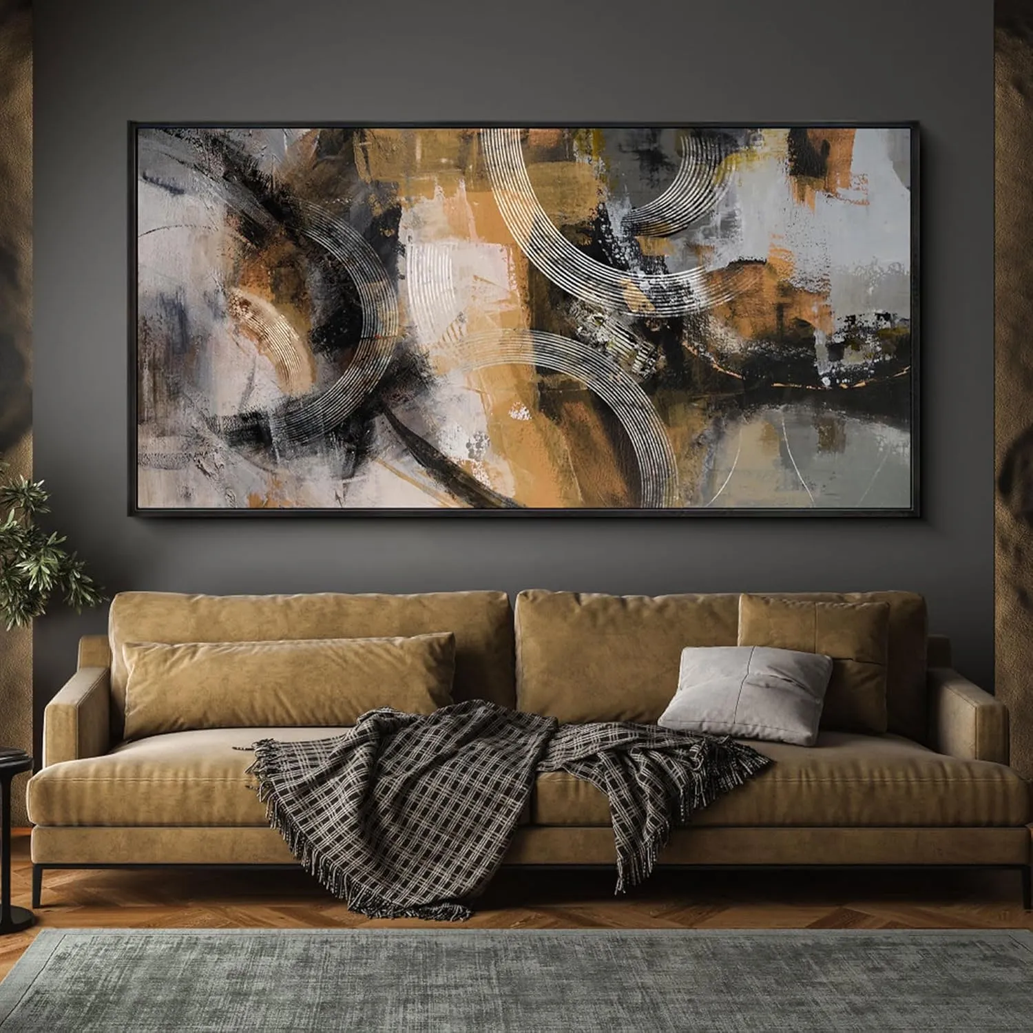 KLAKLA Modern Art Wall Decor - Large Wall Art for Living Room, Office, Bedroom - Abstract Wall Art Canvas Pictures for Living Room - Orange, Gray, Yellow Wall Artwork 20×40IN