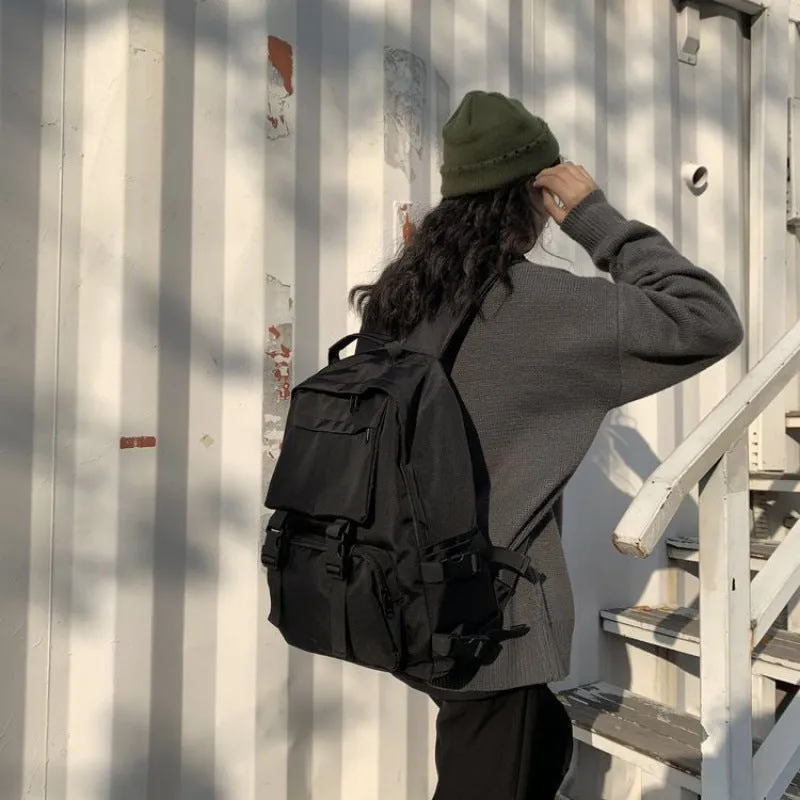 Korean High College Large Capacity Dark Backpacks