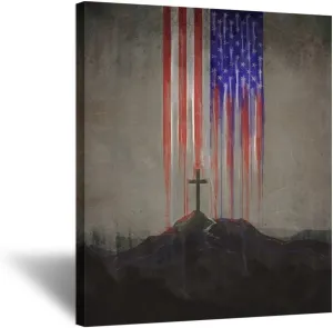 KREATIVE ARTS Modern Canvas Prints Wall Art Christian cross Vintage Poster Contemporary Painting Stretched Gallery Canvas Wrap Giclee Print Ready to Hang for Home Decor 20x24inch