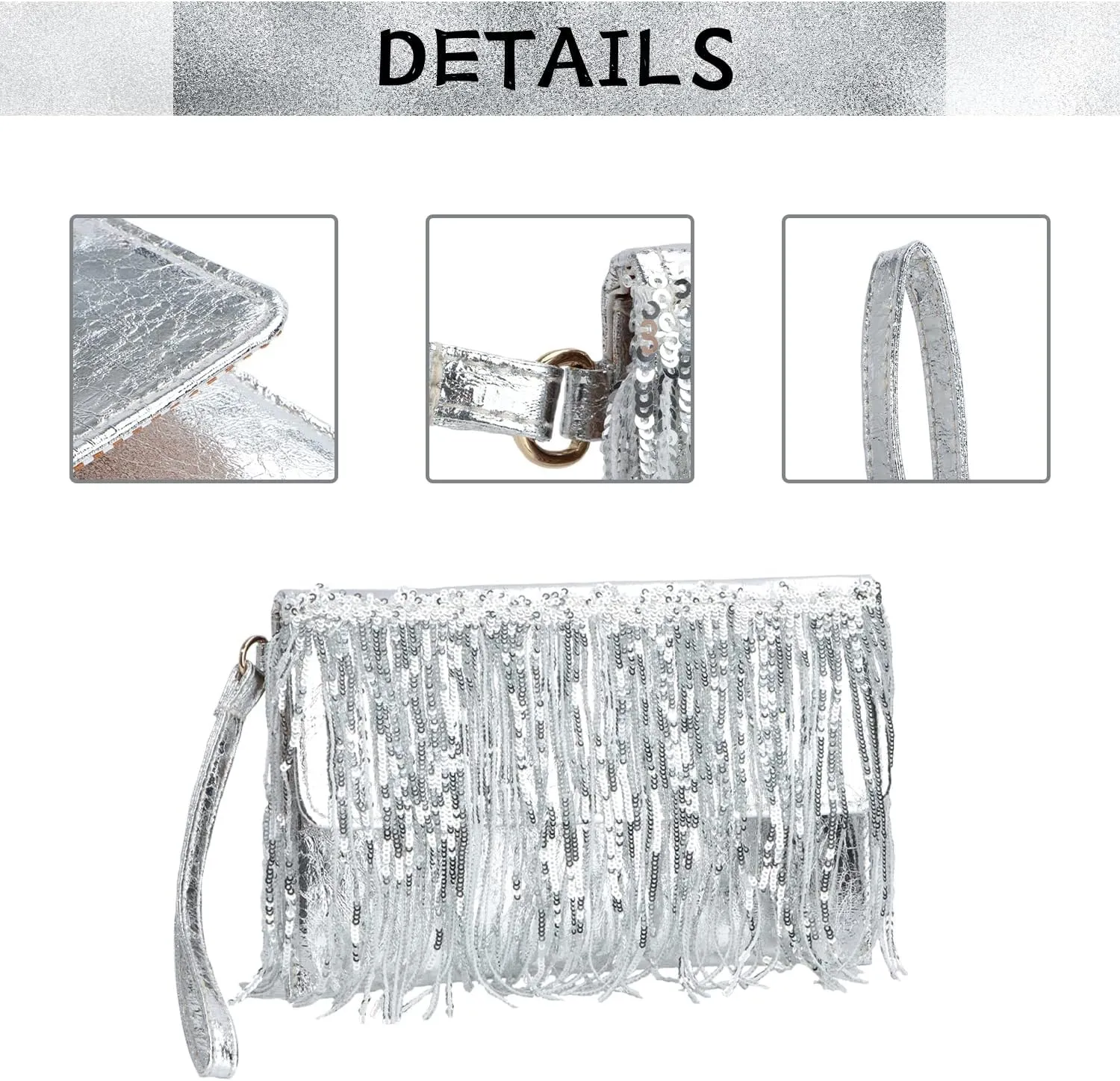 KUANG! Women Sparkling Glitter Evening Clutch Handbag Clutch Bag Sequin Tassels Purse Handbags for Party