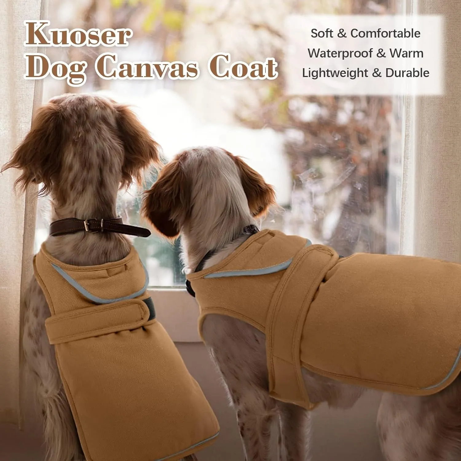 Kuoser Canvas Dog Coat - Warm Reflective Fleece for Small to Large Dogs, Brown