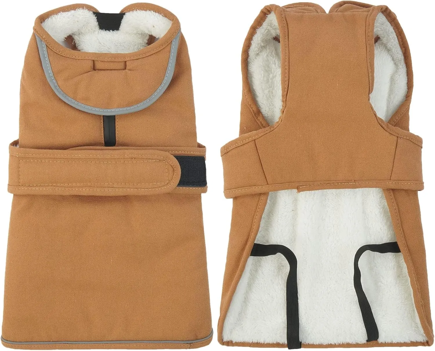 Kuoser Canvas Dog Coat - Warm Reflective Fleece for Small to Large Dogs, Brown