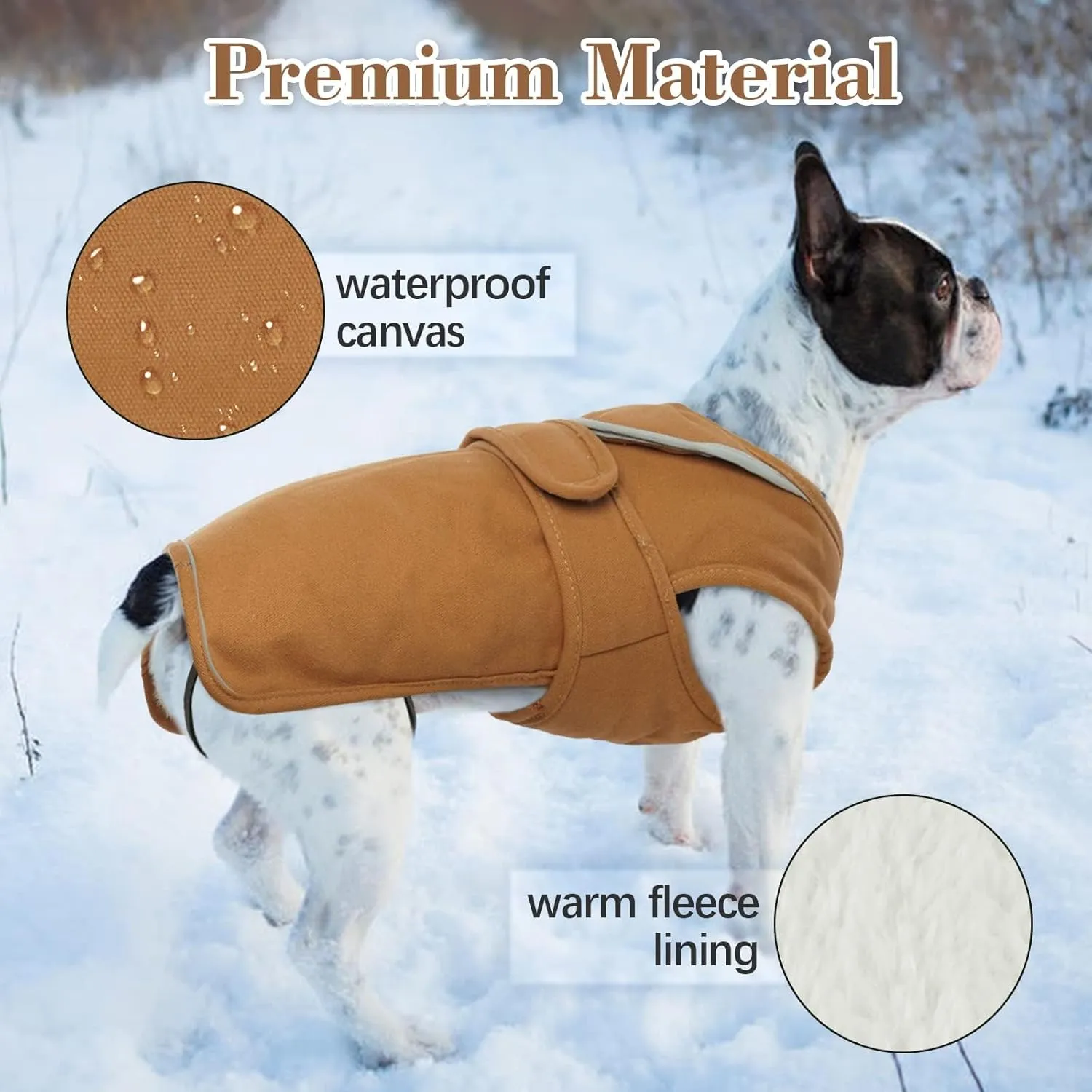 Kuoser Canvas Dog Coat - Warm Reflective Fleece for Small to Large Dogs, Brown