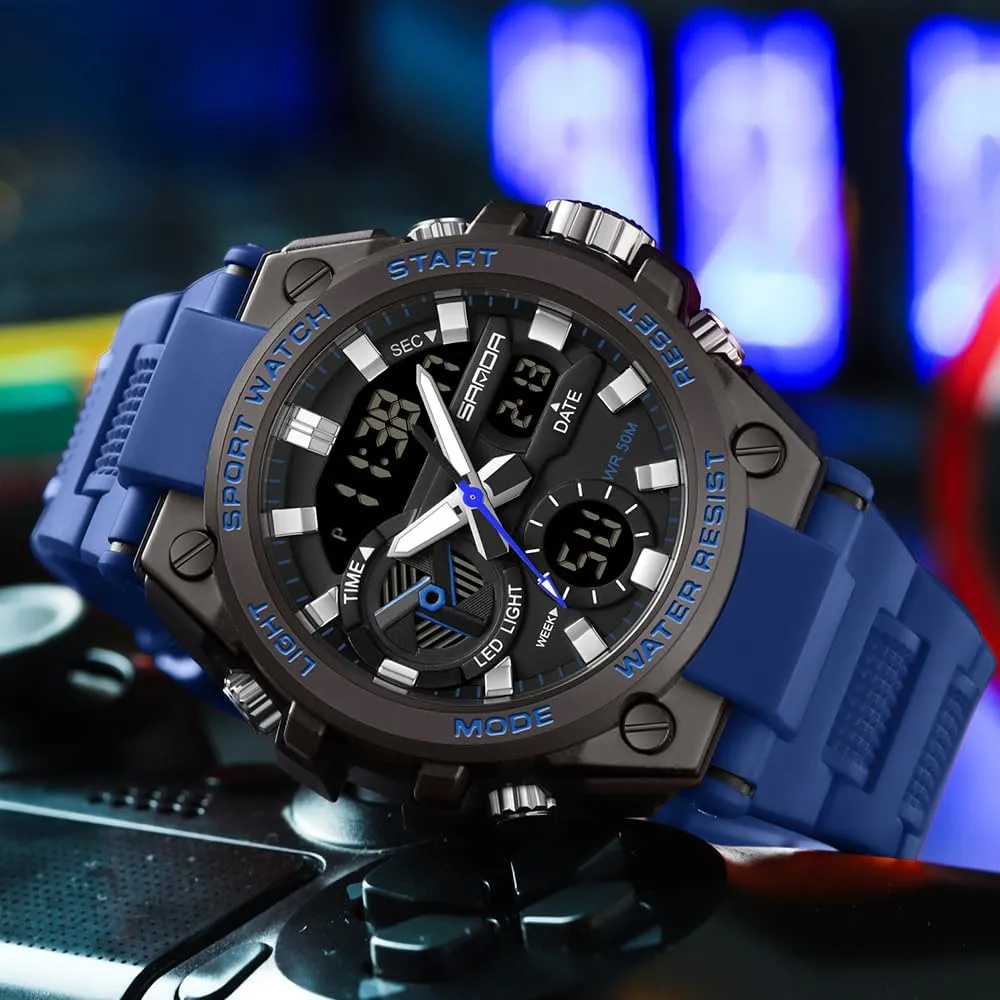 KXAITO Men's Watches Sports Outdoor Waterproof Military Watch Date Multi Function Tactics LED Alarm Stopwatch