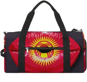 Kyrgyzstan Flag Lips Sports Duffel Bag with Waterproof Shoe Compartment for Gym and Travel