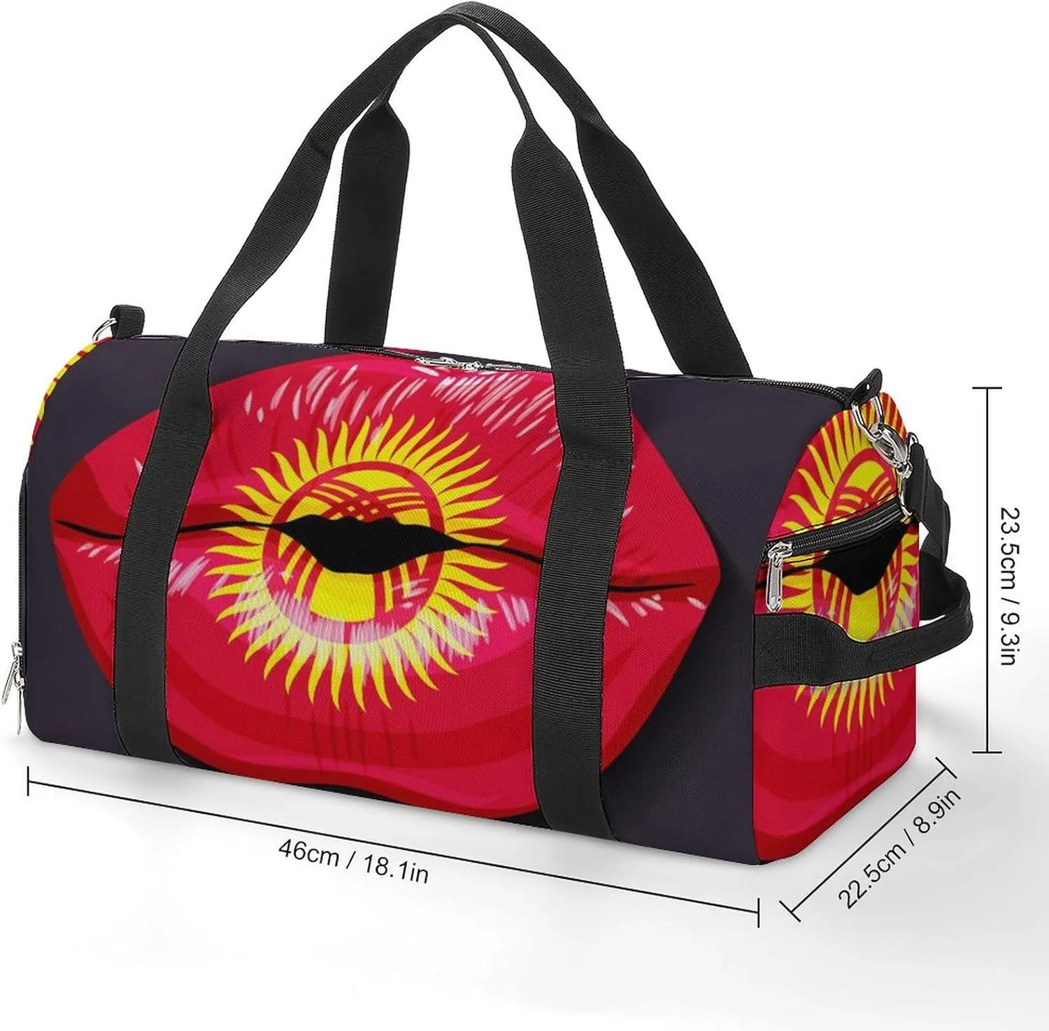 Kyrgyzstan Flag Lips Sports Duffel Bag with Waterproof Shoe Compartment for Gym and Travel