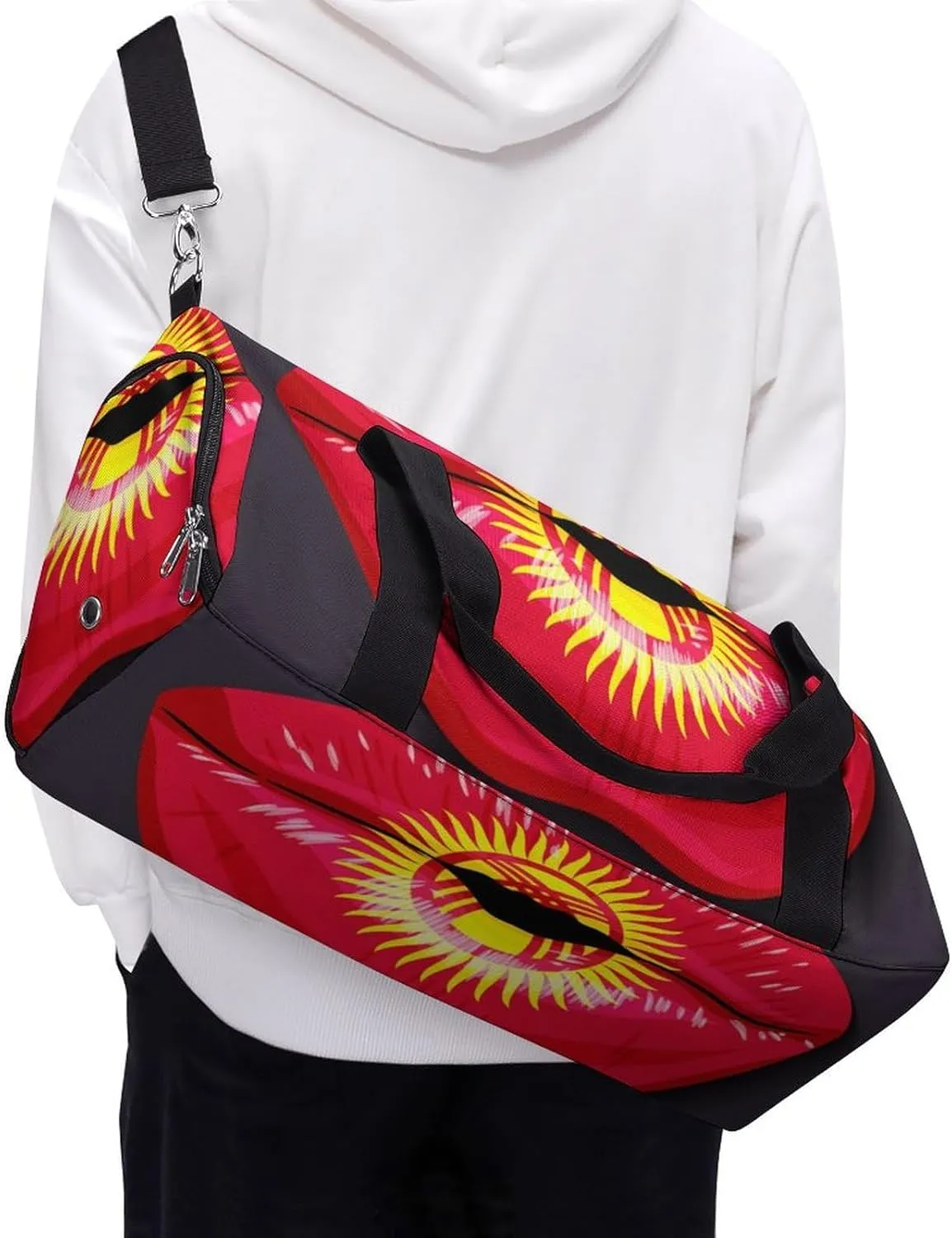 Kyrgyzstan Flag Lips Sports Duffel Bag with Waterproof Shoe Compartment for Gym and Travel