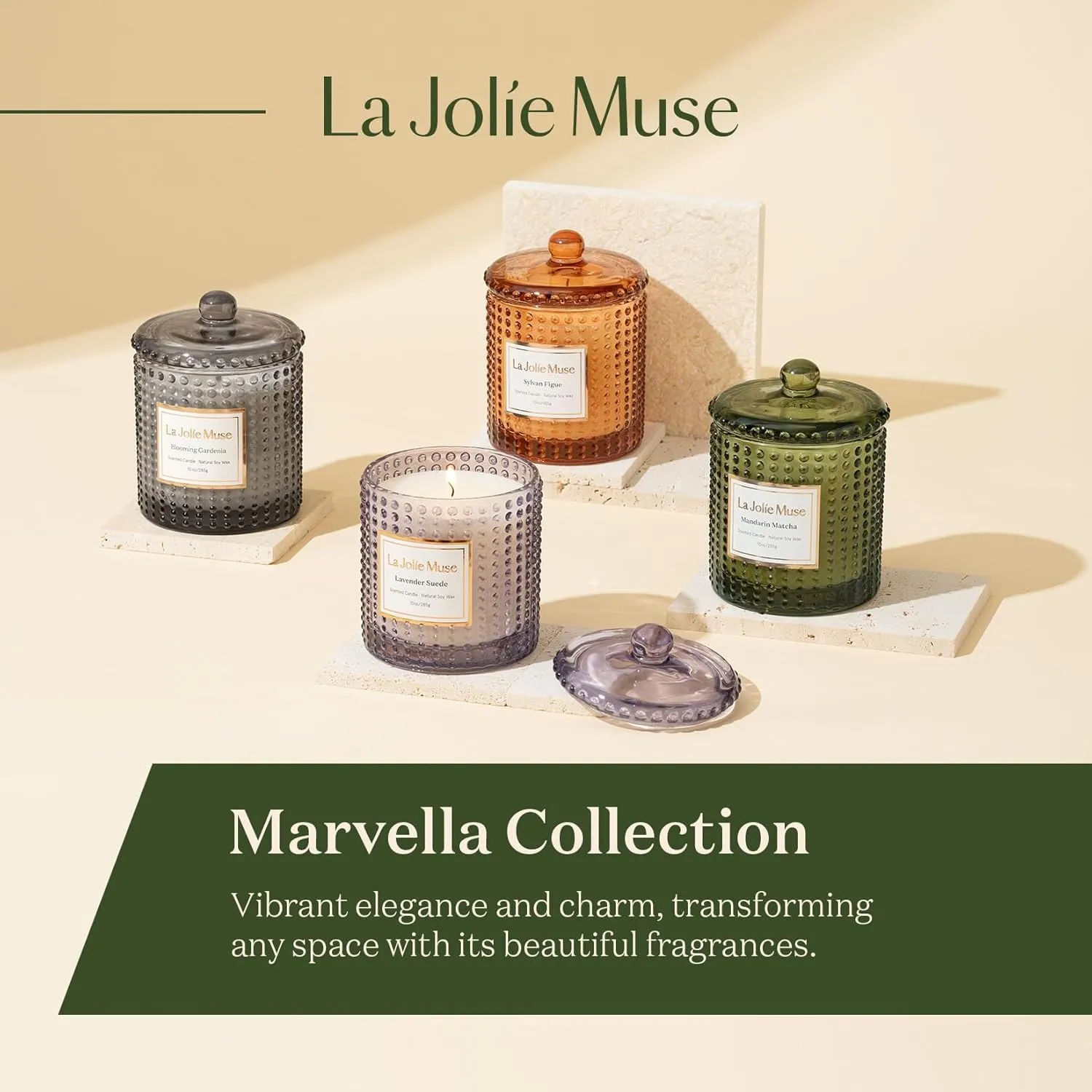 LA JOLIE MUSE Lavender Suede Candle, Lavender Scented Candles Gifts, Aromatherapy Candle, Candles for Home Scented, 75 Hours Long Burning, 10 oz