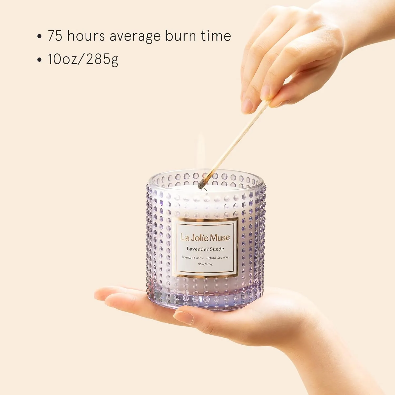 LA JOLIE MUSE Lavender Suede Candle, Lavender Scented Candles Gifts, Aromatherapy Candle, Candles for Home Scented, 75 Hours Long Burning, 10 oz