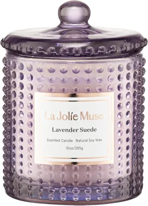 LA JOLIE MUSE Lavender Suede Candle, Lavender Scented Candles Gifts, Aromatherapy Candle, Candles for Home Scented, 75 Hours Long Burning, 10 oz