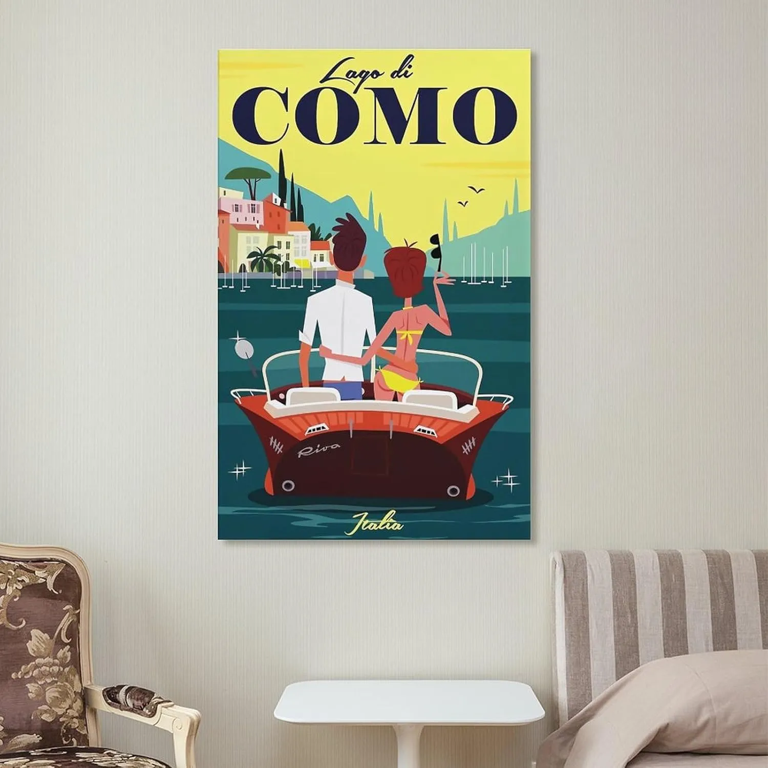 Lake Como Italy Speedboat Vintage Travel Poster Print Canvas Wall Art for Bedroom Living Room HD Print Posters 16x24inch(40x60cm)