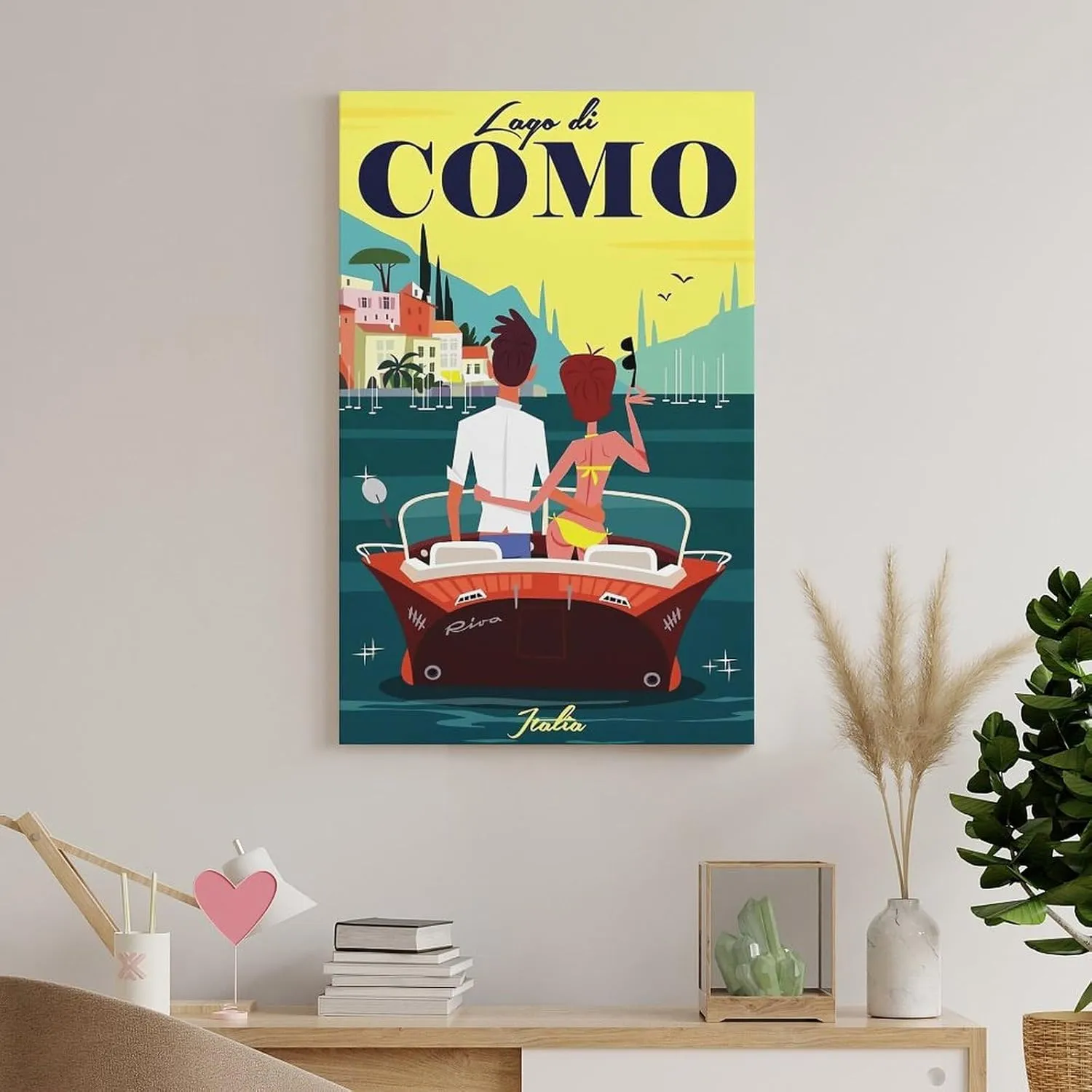 Lake Como Italy Speedboat Vintage Travel Poster Print Canvas Wall Art for Bedroom Living Room HD Print Posters 16x24inch(40x60cm)