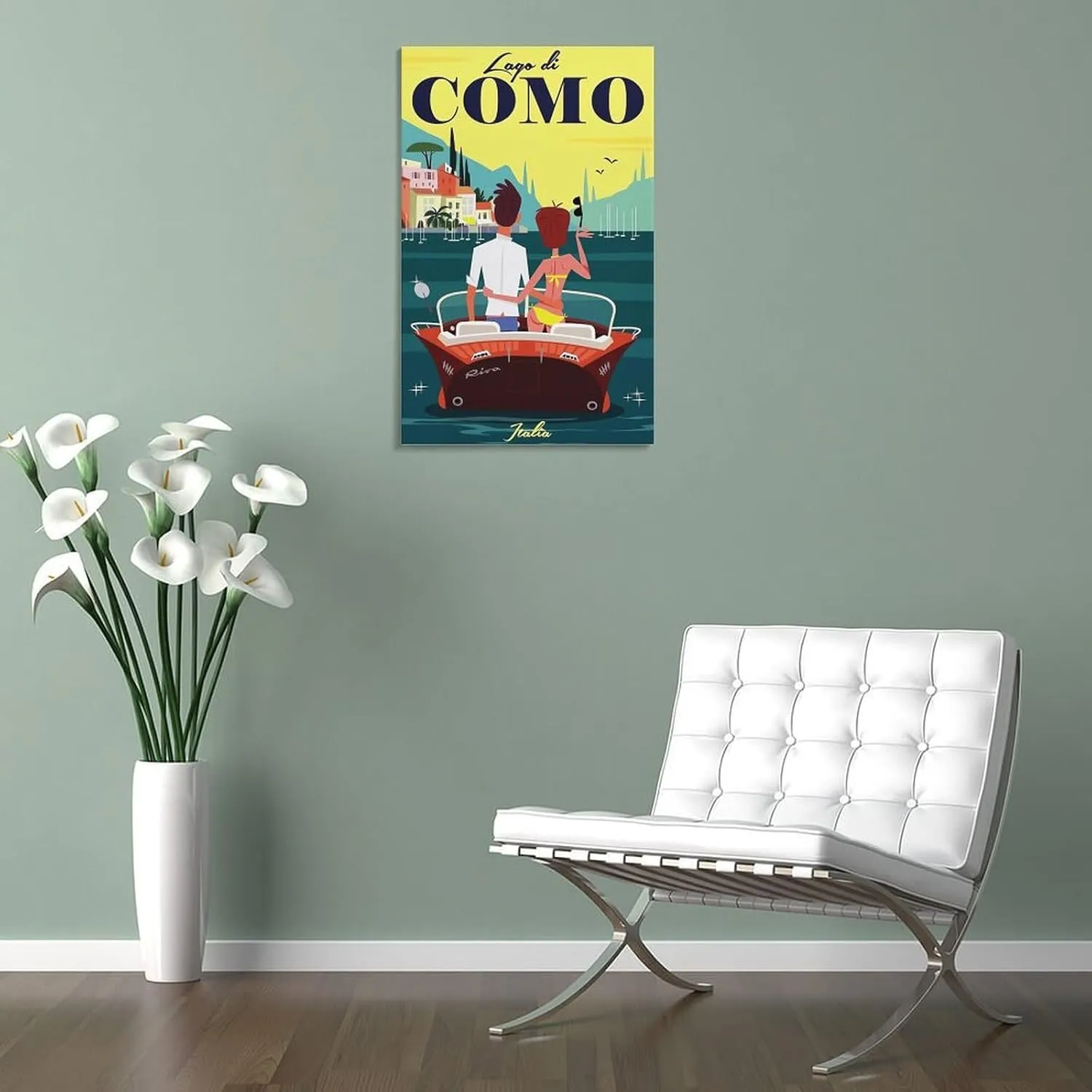 Lake Como Italy Speedboat Vintage Travel Poster Print Canvas Wall Art for Bedroom Living Room HD Print Posters 16x24inch(40x60cm)