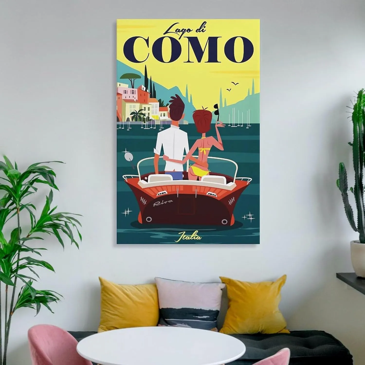 Lake Como Italy Speedboat Vintage Travel Poster Print Canvas Wall Art for Bedroom Living Room HD Print Posters 16x24inch(40x60cm)