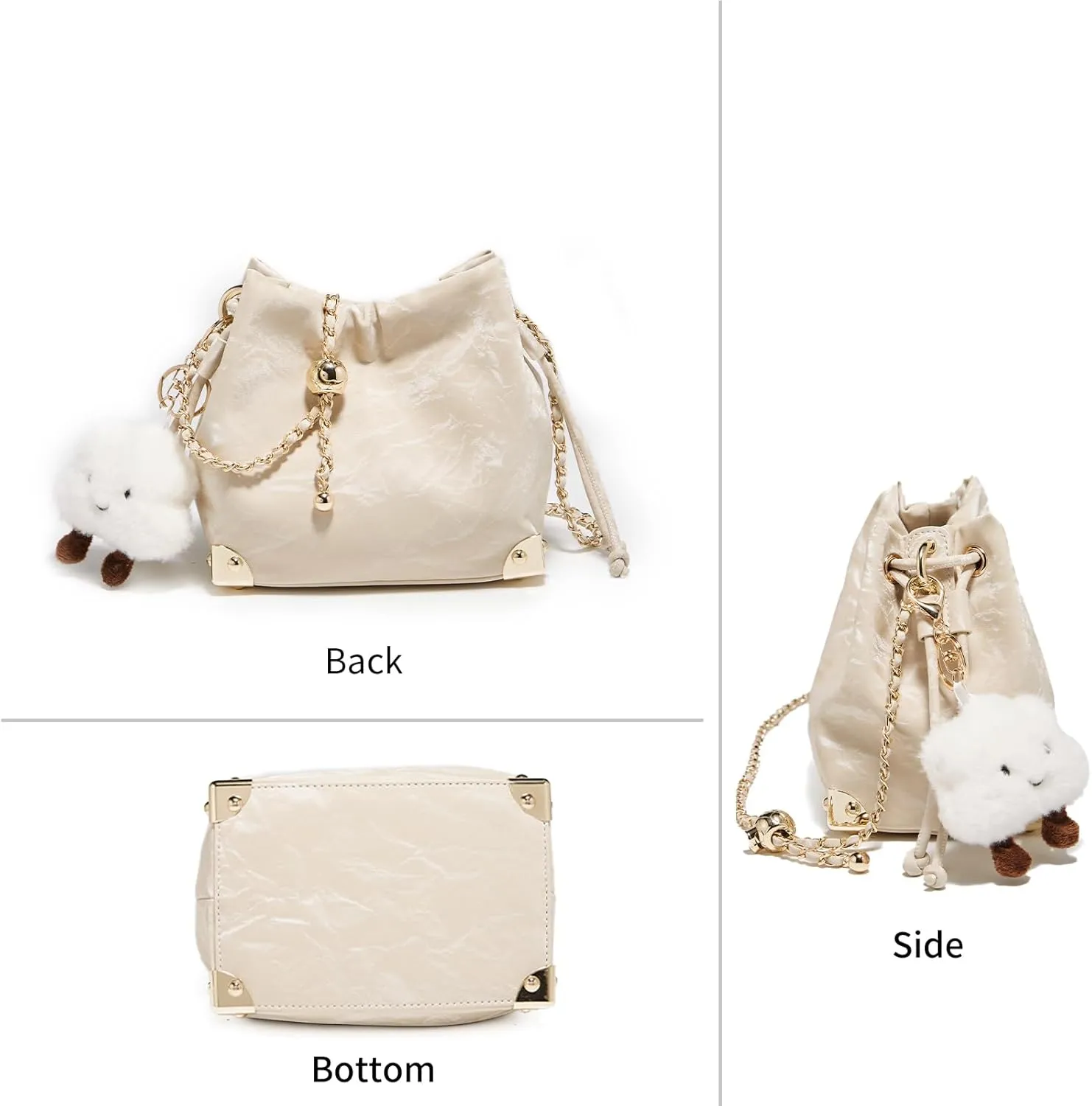 LAORENTOU Suede Designer Crossbody Bag for Women, Bucket Style Shoulder Bag for Ladies, Medium Size Purse with Chain Strap