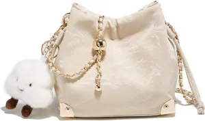 LAORENTOU Suede Designer Crossbody Bag for Women, Bucket Style Shoulder Bag for Ladies, Medium Size Purse with Chain Strap