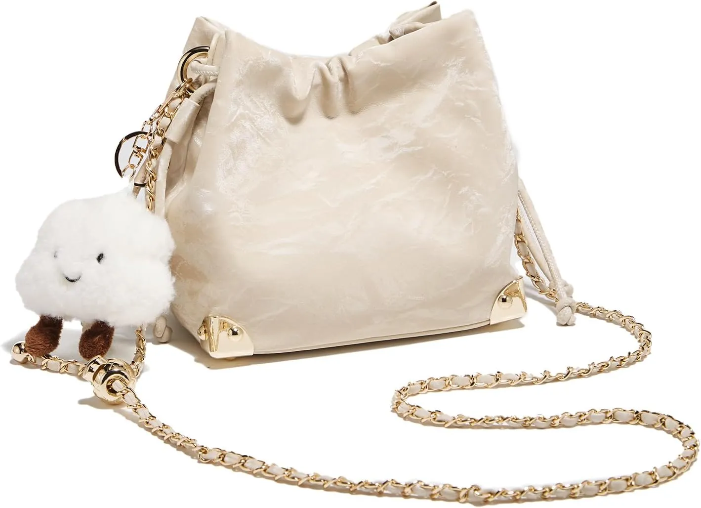 LAORENTOU Suede Designer Crossbody Bag for Women, Bucket Style Shoulder Bag for Ladies, Medium Size Purse with Chain Strap