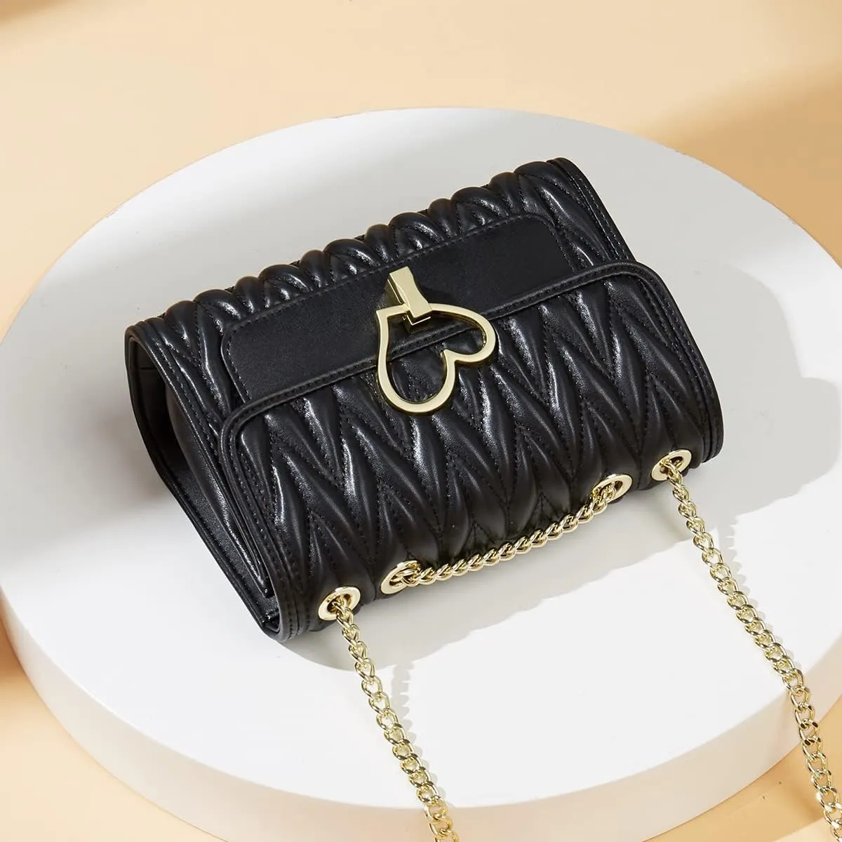 LAORENTOU Vegan Leather Crossbody Bags for Women Heart Shaped Magnetic Buckle Shoulder Bag Purse for Ladies