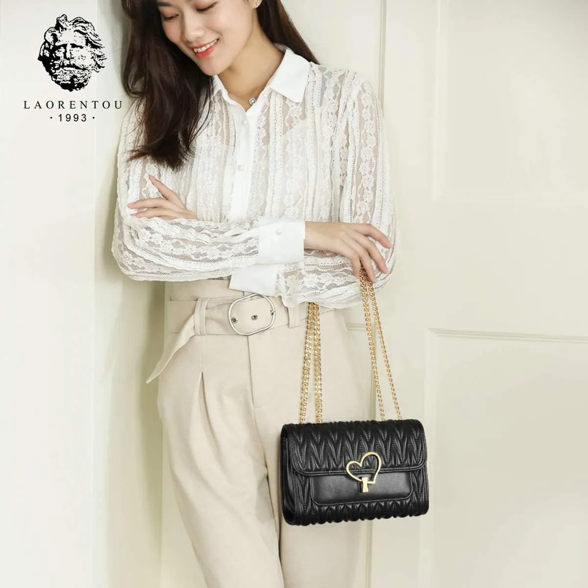 LAORENTOU Vegan Leather Crossbody Bags for Women Heart Shaped Magnetic Buckle Shoulder Bag Purse for Ladies