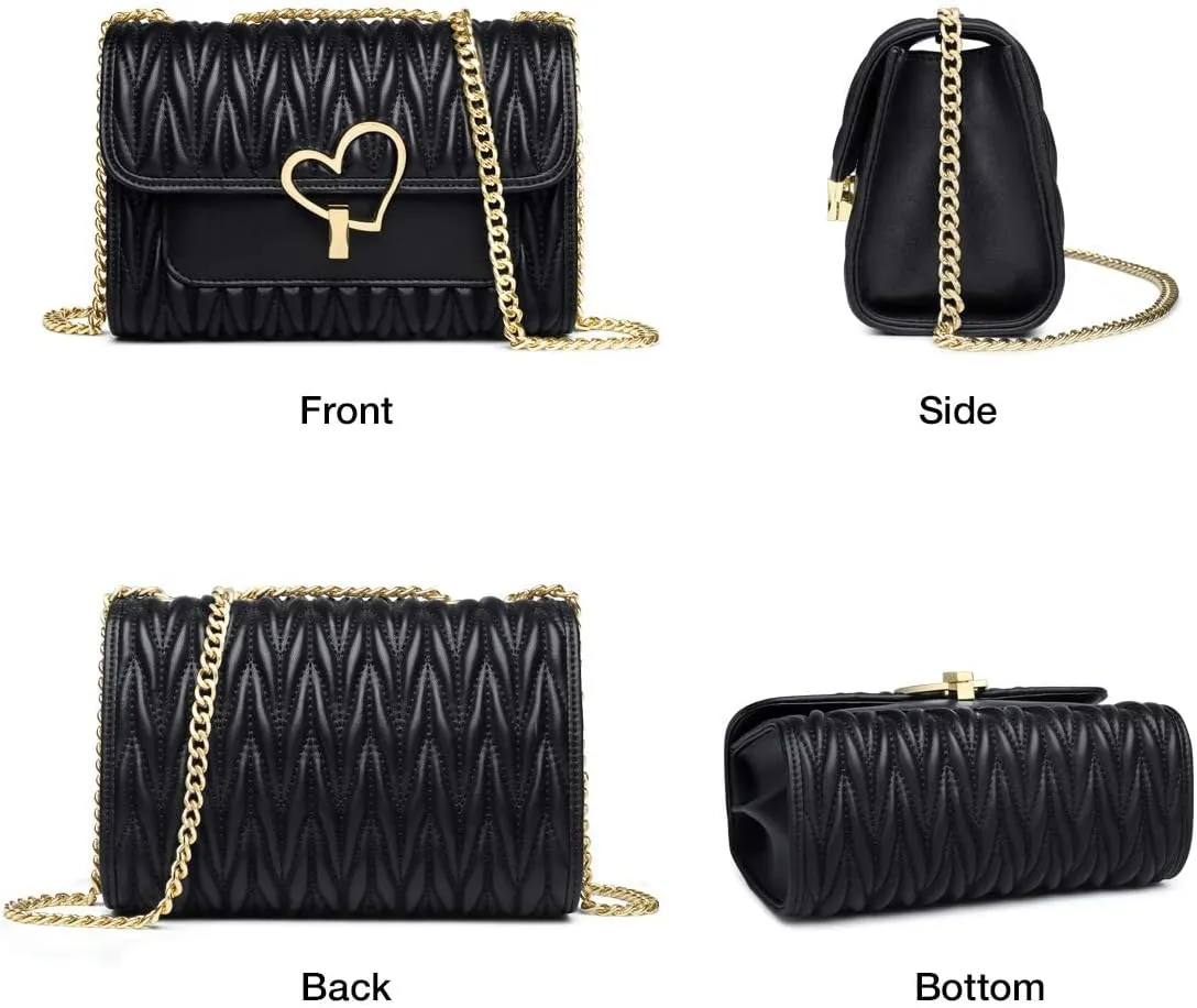 LAORENTOU Vegan Leather Crossbody Bags for Women Heart Shaped Magnetic Buckle Shoulder Bag Purse for Ladies